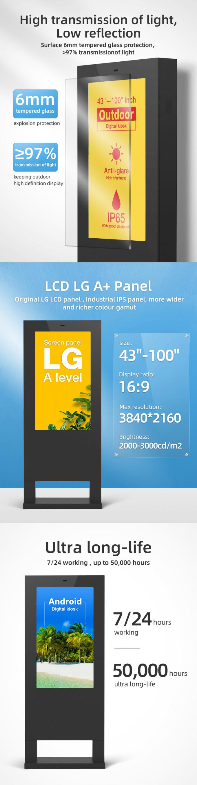 πάτωμα 4K HD που στέκεται LCD την ψηφιακή συστημάτων σηματοδότησης οθόνη διαφήμισης πινάκων διαφημίσεων υπαίθρια